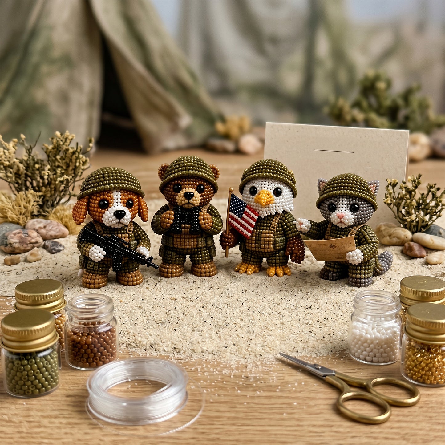 3D Animal Bead Embroidery Kit Unique 3d Animals Bead Craft Kit 3D Animal Ornament Sewing Set for Crafting Enthusiasts Girls Women Teens Adults (American Hero Soldier)