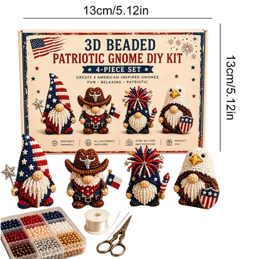 4 Pack 3D Beaded Gnome DIY Kit with All Material & Tool Miniature Gnome Figurines Multifunctional Funny Handmade Gnomes DIYs Decor for Adults Beginners & DIY Crafts Lovers (B)