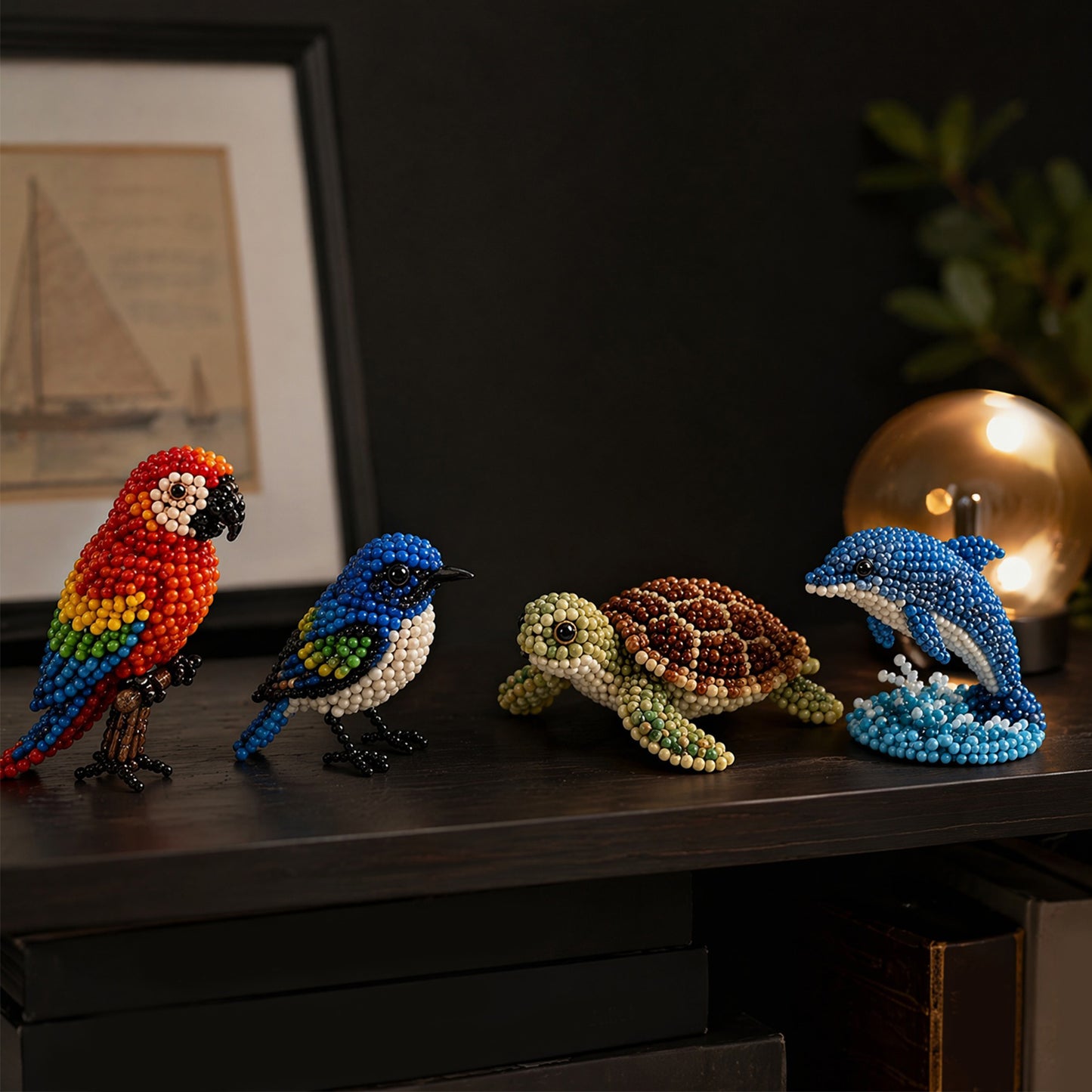 4-Pack 3D DIY Beaded Animal DIY Kit with Instructions Cute Handmade Bead Art Set Bead Animal Making Kit Creative DIY Decoration Gifts for Beginner(E)
