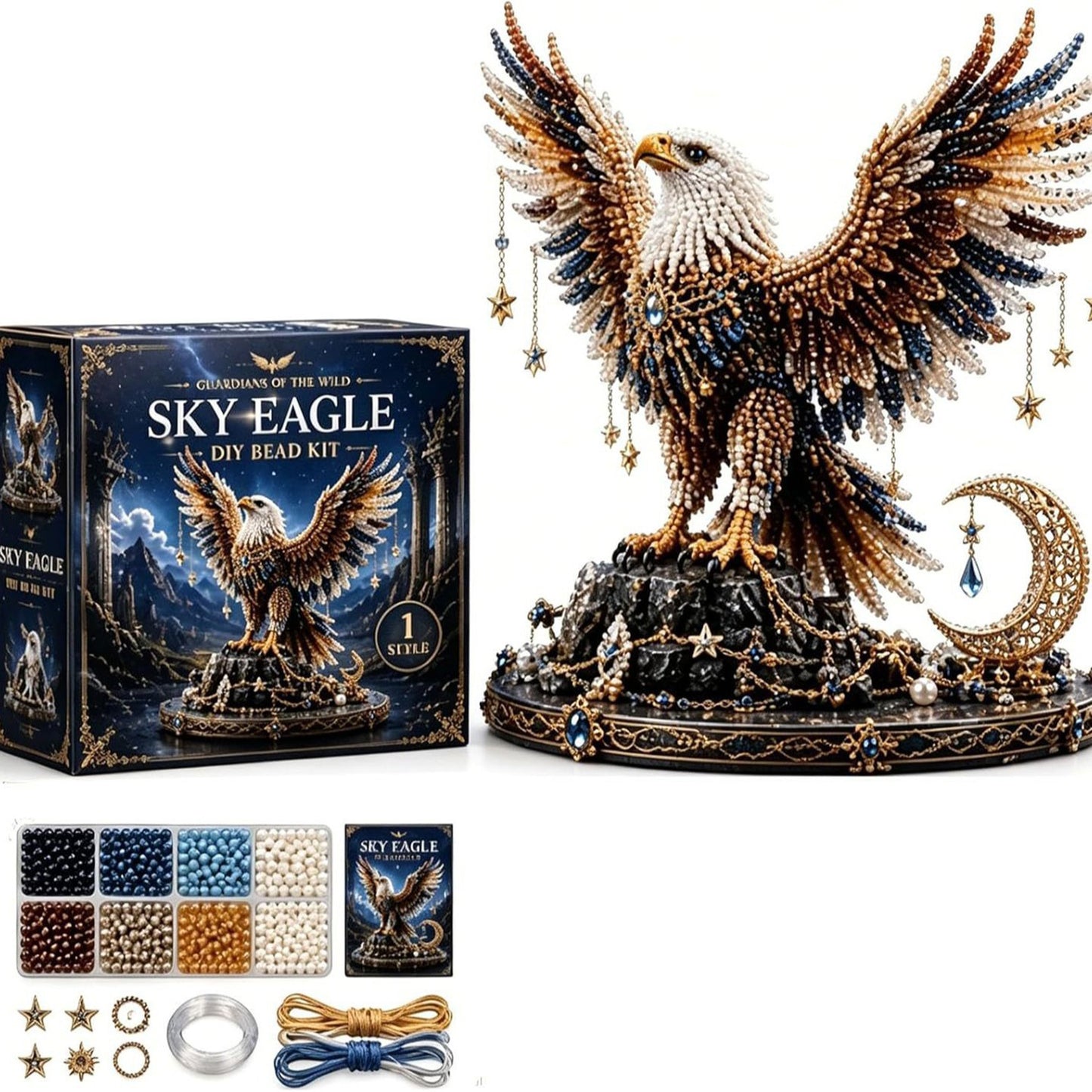 Animal 3D DIY Beaded Craft Kit with Full Materials & Instructions Beaded Animal Making Kit Bead Embroidery Set Gift For Beginners & Craft Enthusiasts (eagle)