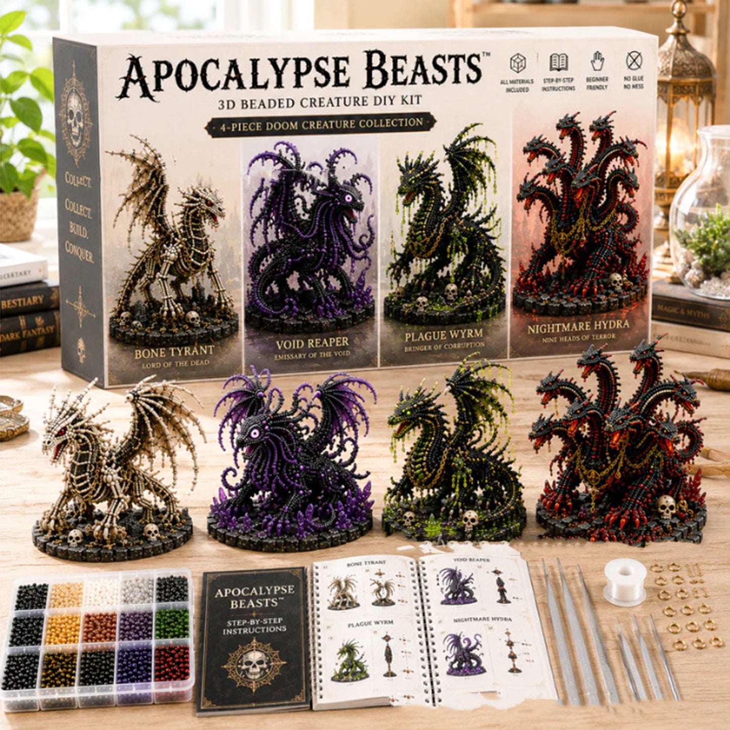 DIY 3D Animal Beaded Animal DIY Kit Gift for Beginners & Craft Enthusiasts Handmade Bead Art Kit Bead Embroidery Kit with Instructions (Dark Dragon C)