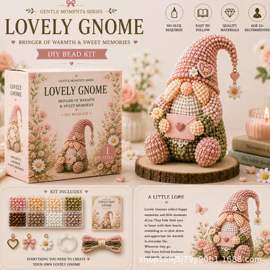 3D DIY Gnome Handmade Bead Art Kit with Full Materials & Instructions Beading Craft Set Beaded Gnome DIY Kit Gift For Beginners & Craft Enthusiasts (Pink Heart Gnome)