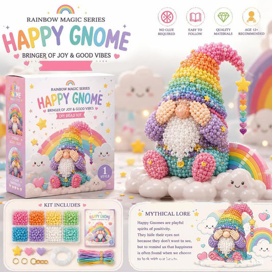3D DIY Gnome Handmade Bead Art Kit with Full Materials & Instructions Beading Craft Set Beaded Gnome DIY Kit Gift For Beginners & Craft Enthusiasts (Rainbow Gnome)