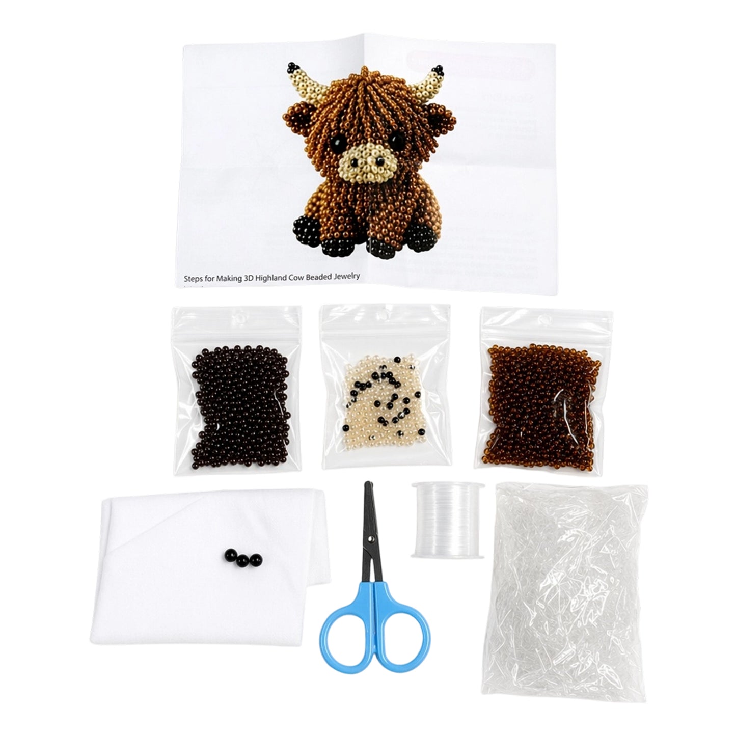 Cute 3D Animal Bead Craft Set with Colorful Beads & Instructions Animals Beadwork Crafts Kits Handmade Jewelry Art Beaded Kit for Beginners & Craft Enthusiasts (Highland Cow)
