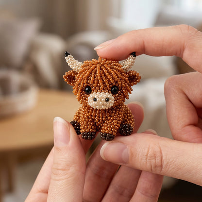 Cute 3D Animal Bead Craft Set with Colorful Beads & Instructions Animals Beadwork Crafts Kits Handmade Jewelry Art Beaded Kit for Beginners & Craft Enthusiasts (Highland Cow)