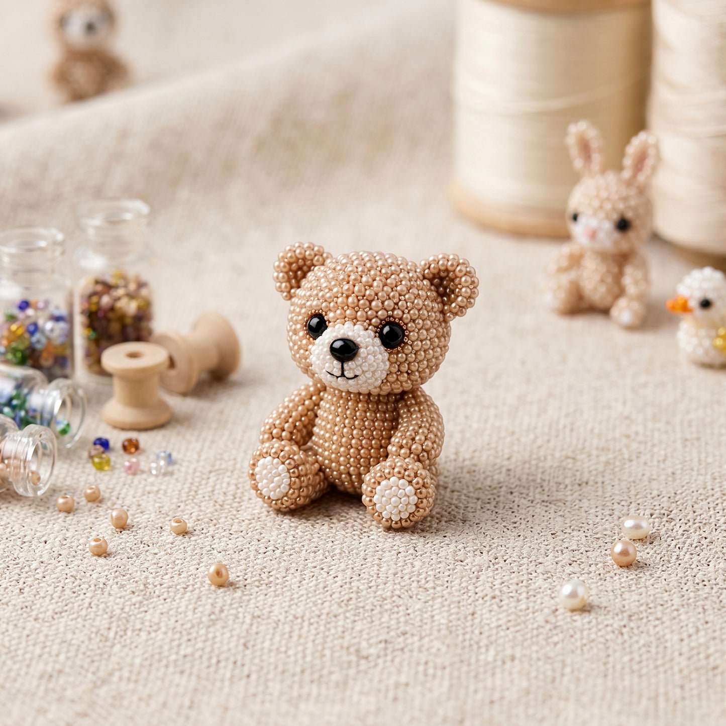 Cute 3D Animal Bead Craft Set with Colorful Beads & Instructions Animals Beadwork Crafts Kits Handmade Jewelry Art Beaded Kit for Beginners & Craft Enthusiasts (Bear)