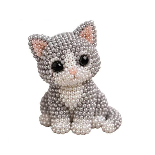 Cute 3D Animal Bead Craft Set with Colorful Beads & Instructions Animals Beadwork Crafts Kits Handmade Jewelry Art Beaded Kit for Beginners & Craft Enthusiasts (Cat)