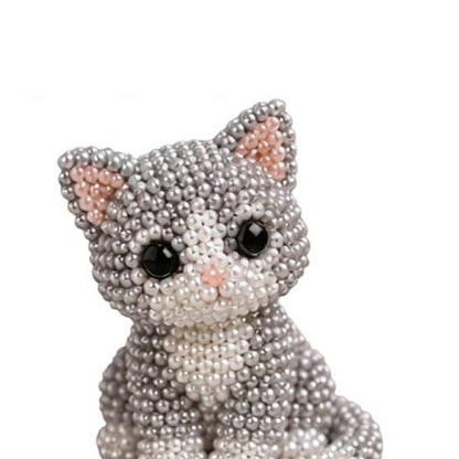 Cute 3D Animal Bead Craft Set with Colorful Beads & Instructions Animals Beadwork Crafts Kits Handmade Jewelry Art Beaded Kit for Beginners & Craft Enthusiasts (Cat)