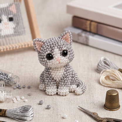 Cute 3D Animal Bead Craft Set with Colorful Beads & Instructions Animals Beadwork Crafts Kits Handmade Jewelry Art Beaded Kit for Beginners & Craft Enthusiasts (Cat)