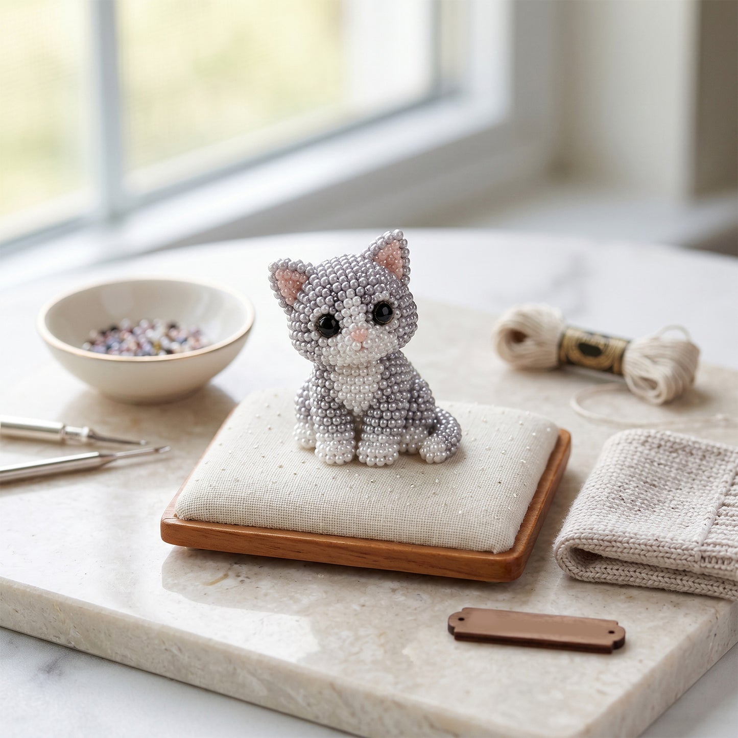 Cute 3D Animal Bead Craft Set with Colorful Beads & Instructions Animals Beadwork Crafts Kits Handmade Jewelry Art Beaded Kit for Beginners & Craft Enthusiasts (Cat)