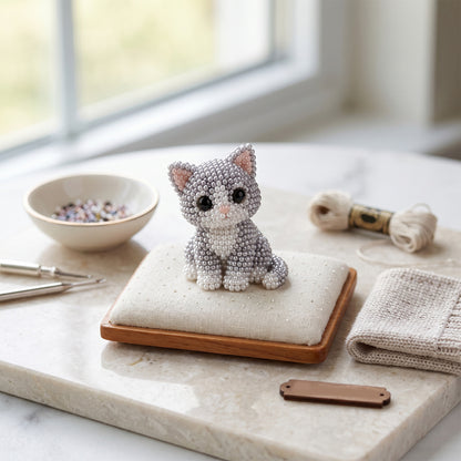 Cute 3D Animal Bead Craft Set with Colorful Beads & Instructions Animals Beadwork Crafts Kits Handmade Jewelry Art Beaded Kit for Beginners & Craft Enthusiasts (Cat)