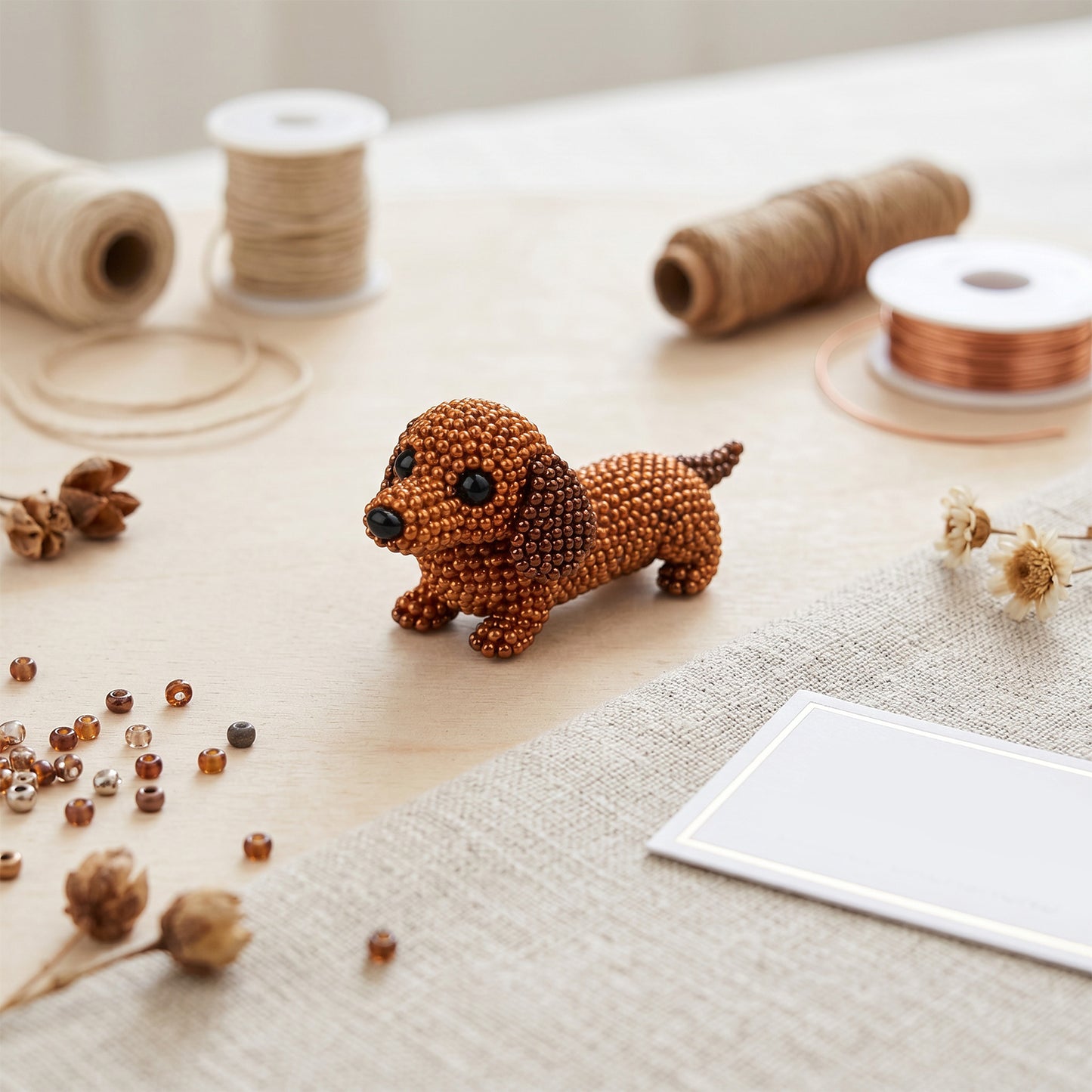 Cute 3D Animal Bead Craft Set with Colorful Beads & Instructions Animals Beadwork Crafts Kits Handmade Jewelry Art Beaded Kit for Beginners & Craft Enthusiasts (Dachshund)