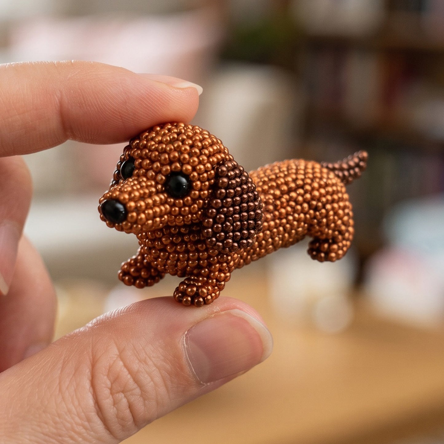 Cute 3D Animal Bead Craft Set with Colorful Beads & Instructions Animals Beadwork Crafts Kits Handmade Jewelry Art Beaded Kit for Beginners & Craft Enthusiasts (Dachshund)