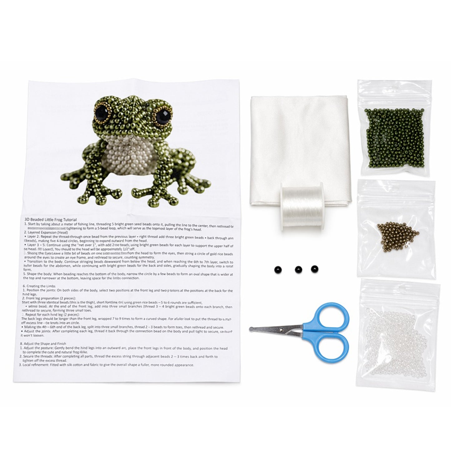 Cute 3D Animal Bead Craft Set with Colorful Beads & Instructions Animals Beadwork Crafts Kits Handmade Jewelry Art Beaded Kit for Beginners & Craft Enthusiasts (Frog)