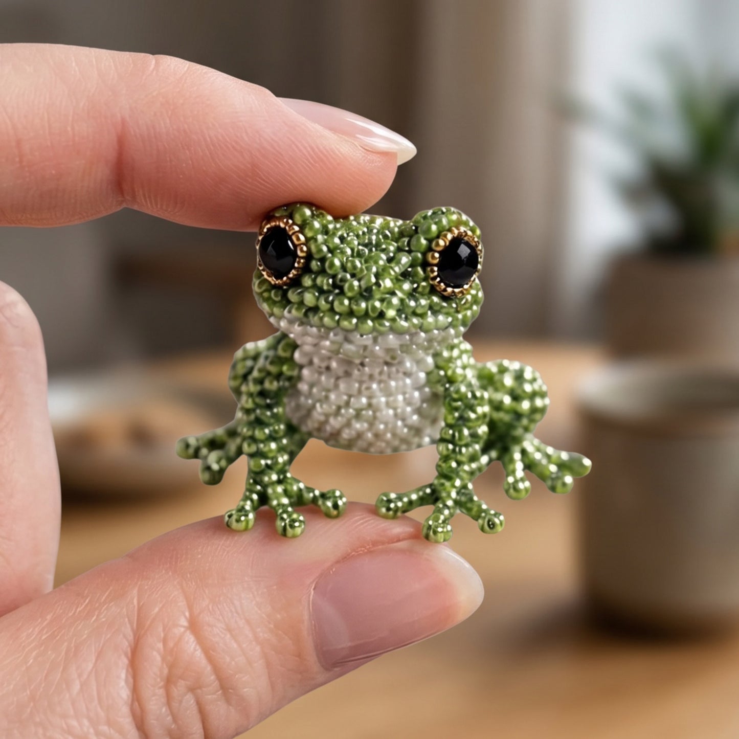 Cute 3D Animal Bead Craft Set with Colorful Beads & Instructions Animals Beadwork Crafts Kits Handmade Jewelry Art Beaded Kit for Beginners & Craft Enthusiasts (Frog)