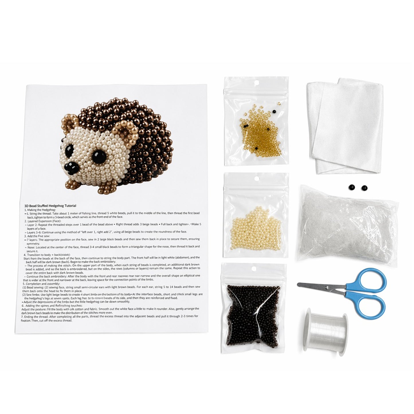 Cute 3D Animal Bead Craft Set with Colorful Beads & Instructions Animals Beadwork Crafts Kits Handmade Jewelry Art Beaded Kit for Beginners & Craft Enthusiasts (Hedgehog)