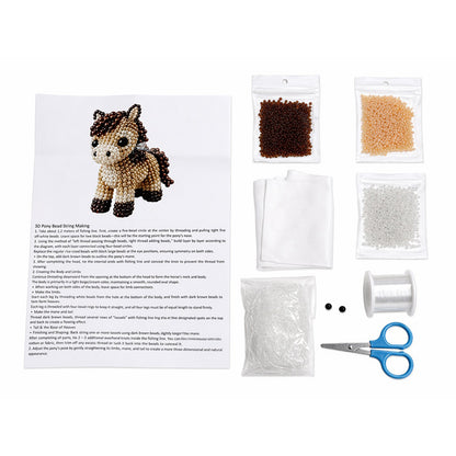 Cute 3D Animal Bead Craft Set with Colorful Beads & Instructions Animals Beadwork Crafts Kits Handmade Jewelry Art Beaded Kit for Beginners & Craft Enthusiasts (Pony)