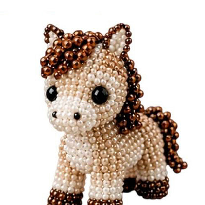 Cute 3D Animal Bead Craft Set with Colorful Beads & Instructions Animals Beadwork Crafts Kits Handmade Jewelry Art Beaded Kit for Beginners & Craft Enthusiasts (Pony)