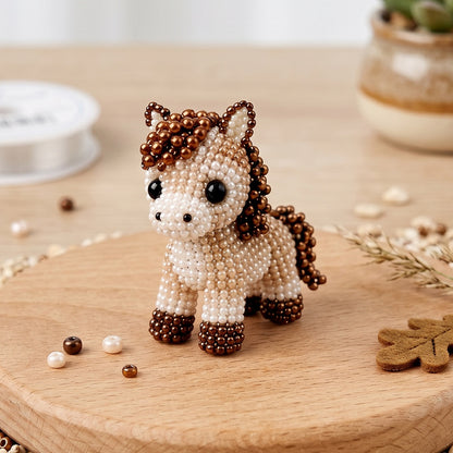Cute 3D Animal Bead Craft Set with Colorful Beads & Instructions Animals Beadwork Crafts Kits Handmade Jewelry Art Beaded Kit for Beginners & Craft Enthusiasts (Pony)