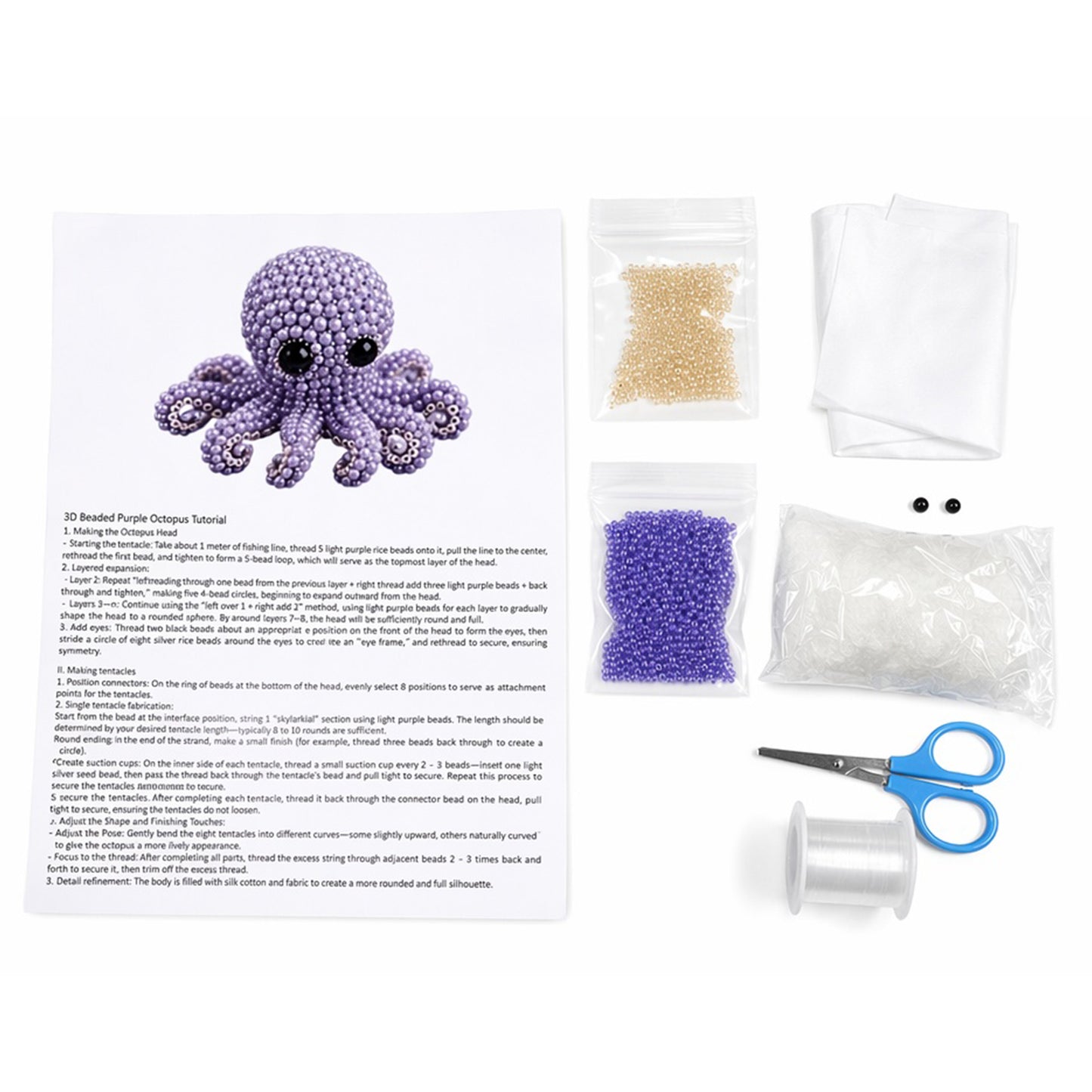Cute 3D Animal Bead Craft Set with Colorful Beads & Instructions Animals Beadwork Crafts Kits Handmade Jewelry Art Beaded Kit for Beginners & Craft Enthusiasts (Octopus)