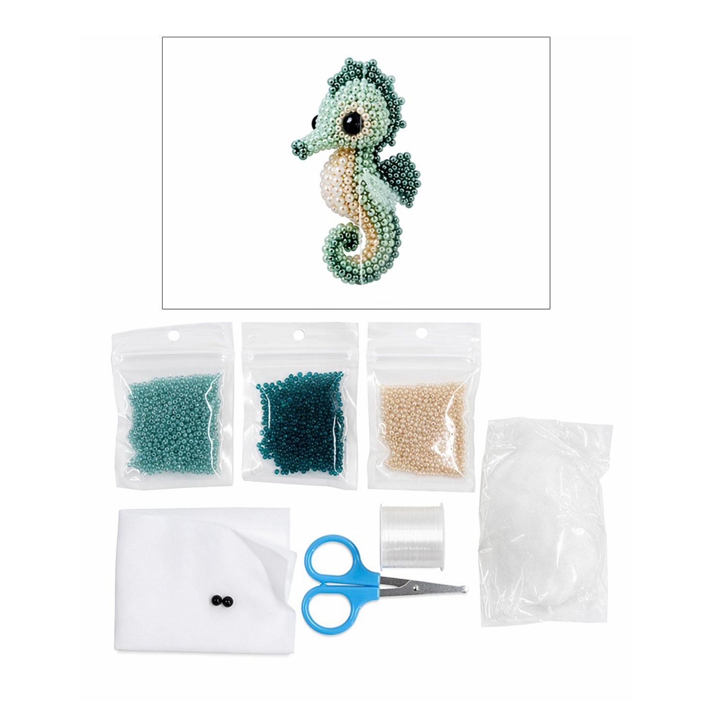 Cute 3D Animal Bead Craft Set with Colorful Beads & Instructions Animals Beadwork Crafts Kits Handmade Jewelry Art Beaded Kit for Beginners & Craft Enthusiasts (Seahorse)