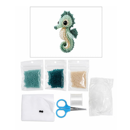 Cute 3D Animal Bead Craft Set with Colorful Beads & Instructions Animals Beadwork Crafts Kits Handmade Jewelry Art Beaded Kit for Beginners & Craft Enthusiasts (Seahorse)