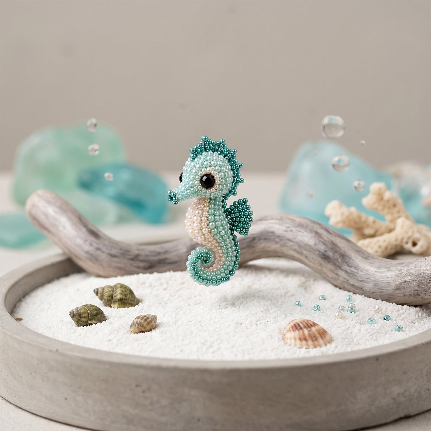 Cute 3D Animal Bead Craft Set with Colorful Beads & Instructions Animals Beadwork Crafts Kits Handmade Jewelry Art Beaded Kit for Beginners & Craft Enthusiasts (Seahorse)