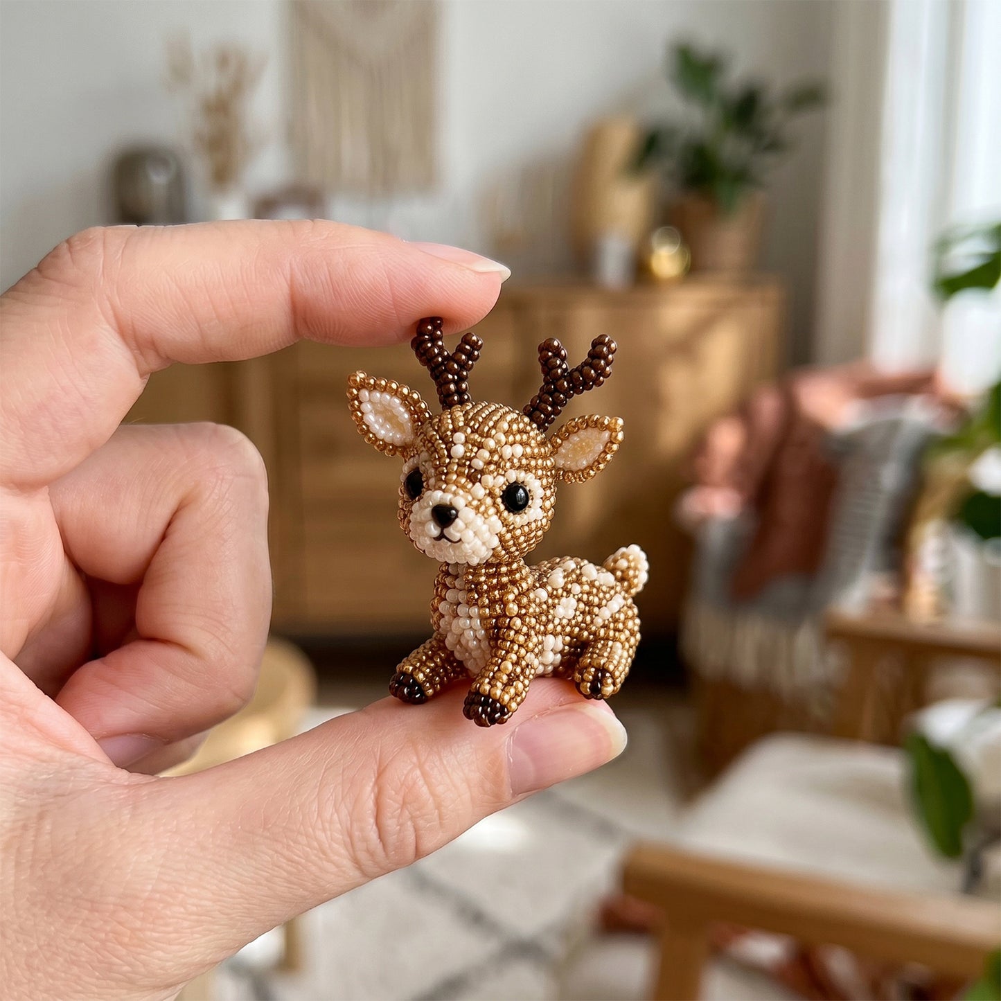Cute 3D Animal Bead Craft Set with Colorful Beads & Instructions Animals Beadwork Crafts Kits Handmade Jewelry Art Beaded Kit for Beginners & Craft Enthusiasts (Elk)