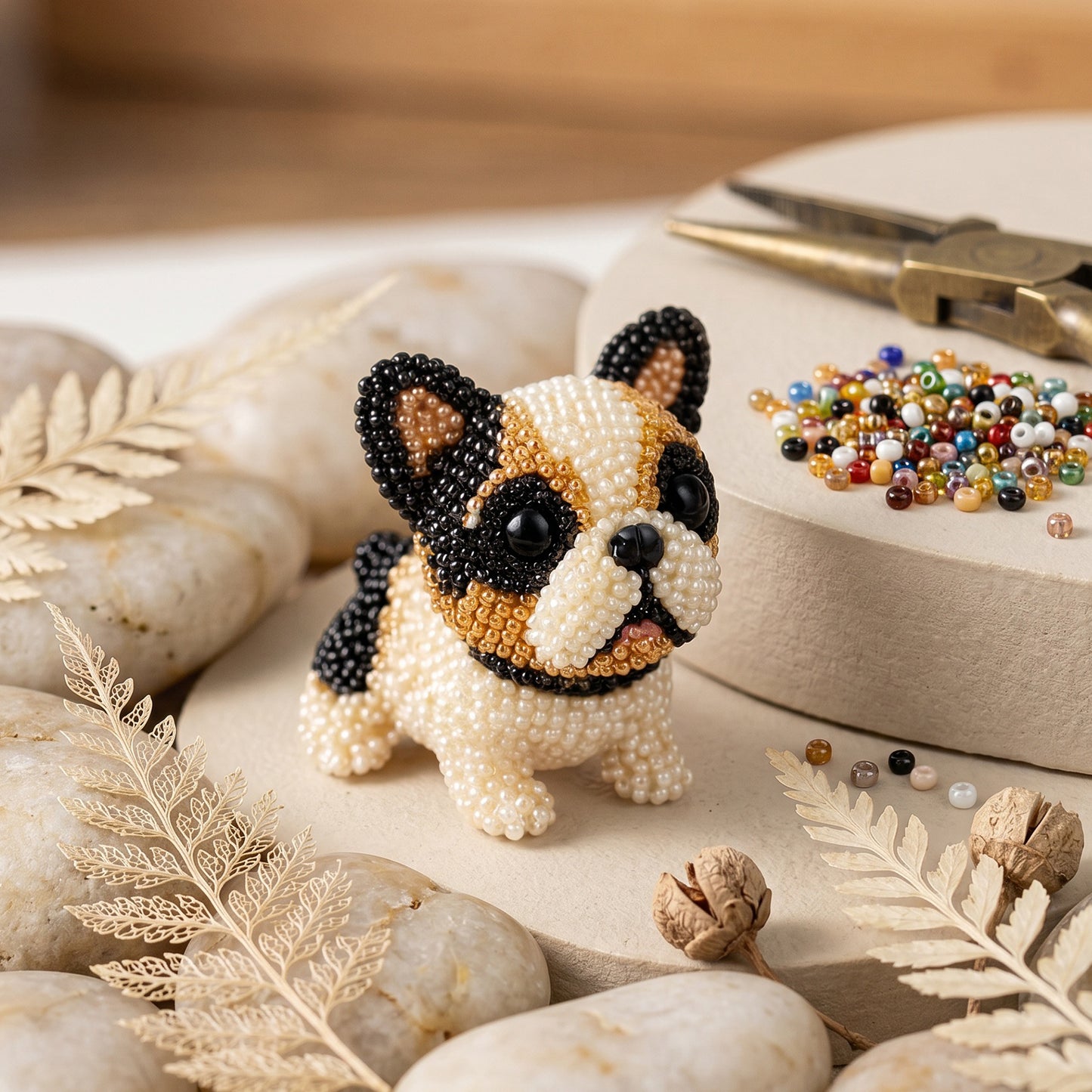 Cute 3D Animal Bead Craft Set with Colorful Beads & Instructions Animals Beadwork Crafts Kits Handmade Jewelry Art Beaded Kit for Beginners & Craft Enthusiasts (Puppy 1)