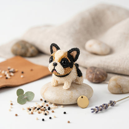 Cute 3D Animal Bead Craft Set with Colorful Beads & Instructions Animals Beadwork Crafts Kits Handmade Jewelry Art Beaded Kit for Beginners & Craft Enthusiasts (Puppy 1)