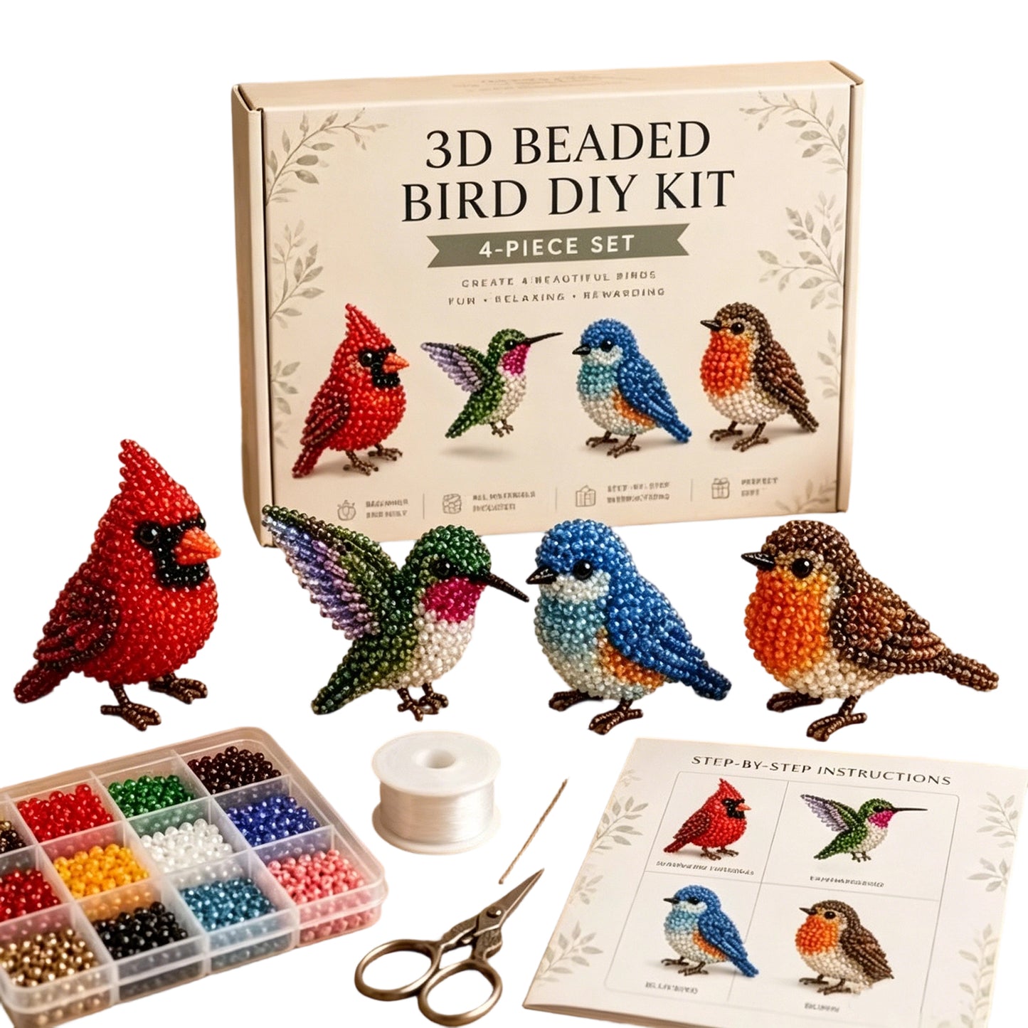 Cute 3D Animal Bead Craft Set with Colorful Beads & Instructions Animals Beadwork Crafts Kits Handmade Jewelry Art Beaded Kit for Beginners & Craft Enthusiasts (Set-A)
