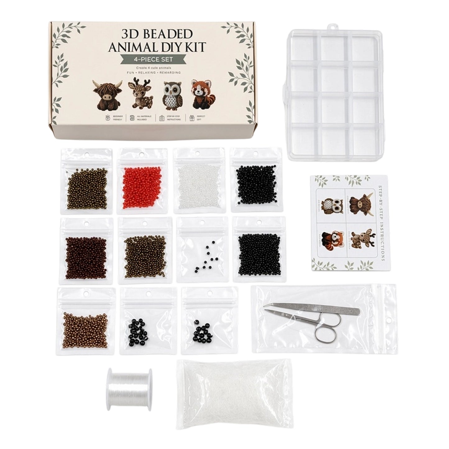 Cute 3D Animal Bead Craft Set with Colorful Beads & Instructions Animals Beadwork Crafts Kits Handmade Jewelry Art Beaded Kit for Beginners & Craft Enthusiasts (Set-B)