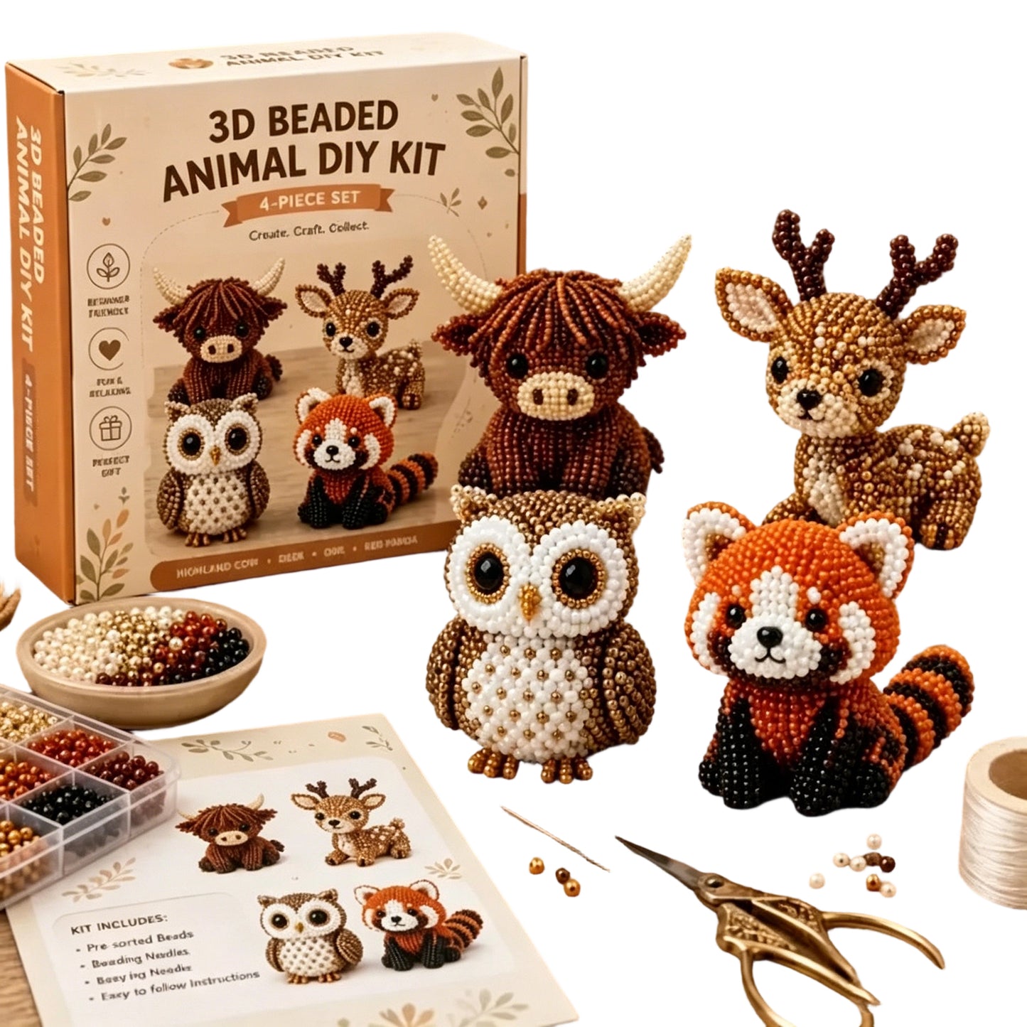 Cute 3D Animal Bead Craft Set with Colorful Beads & Instructions Animals Beadwork Crafts Kits Handmade Jewelry Art Beaded Kit for Beginners & Craft Enthusiasts (Set-B)