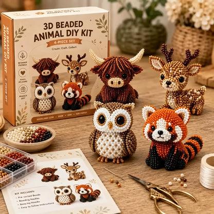 Cute 3D Animal Bead Craft Set with Colorful Beads & Instructions Animals Beadwork Crafts Kits Handmade Jewelry Art Beaded Kit for Beginners & Craft Enthusiasts (Set-B)