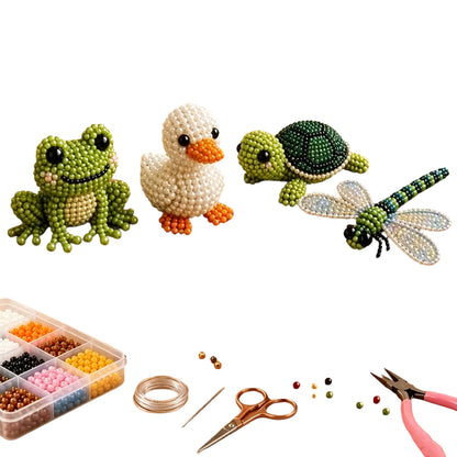 Cute 3D Animal Bead Craft Set with Colorful Beads & Instructions Animals Beadwork Crafts Kits Handmade Jewelry Art Beaded Kit for Beginners & Craft Enthusiasts (Set-D)