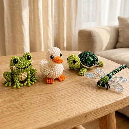 Cute 3D Animal Bead Craft Set with Colorful Beads & Instructions Animals Beadwork Crafts Kits Handmade Jewelry Art Beaded Kit for Beginners & Craft Enthusiasts (Set-D)