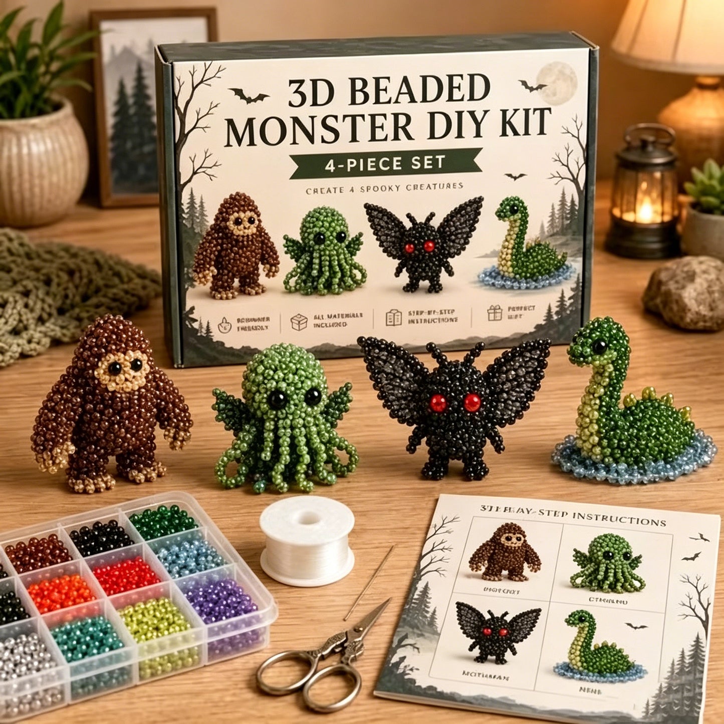 Cute 3D Animal Bead Craft Set with Colorful Beads & Instructions Animals Beadwork Crafts Kits Handmade Jewelry Art Beaded Kit for Beginners & Craft Enthusiasts (Set-E)