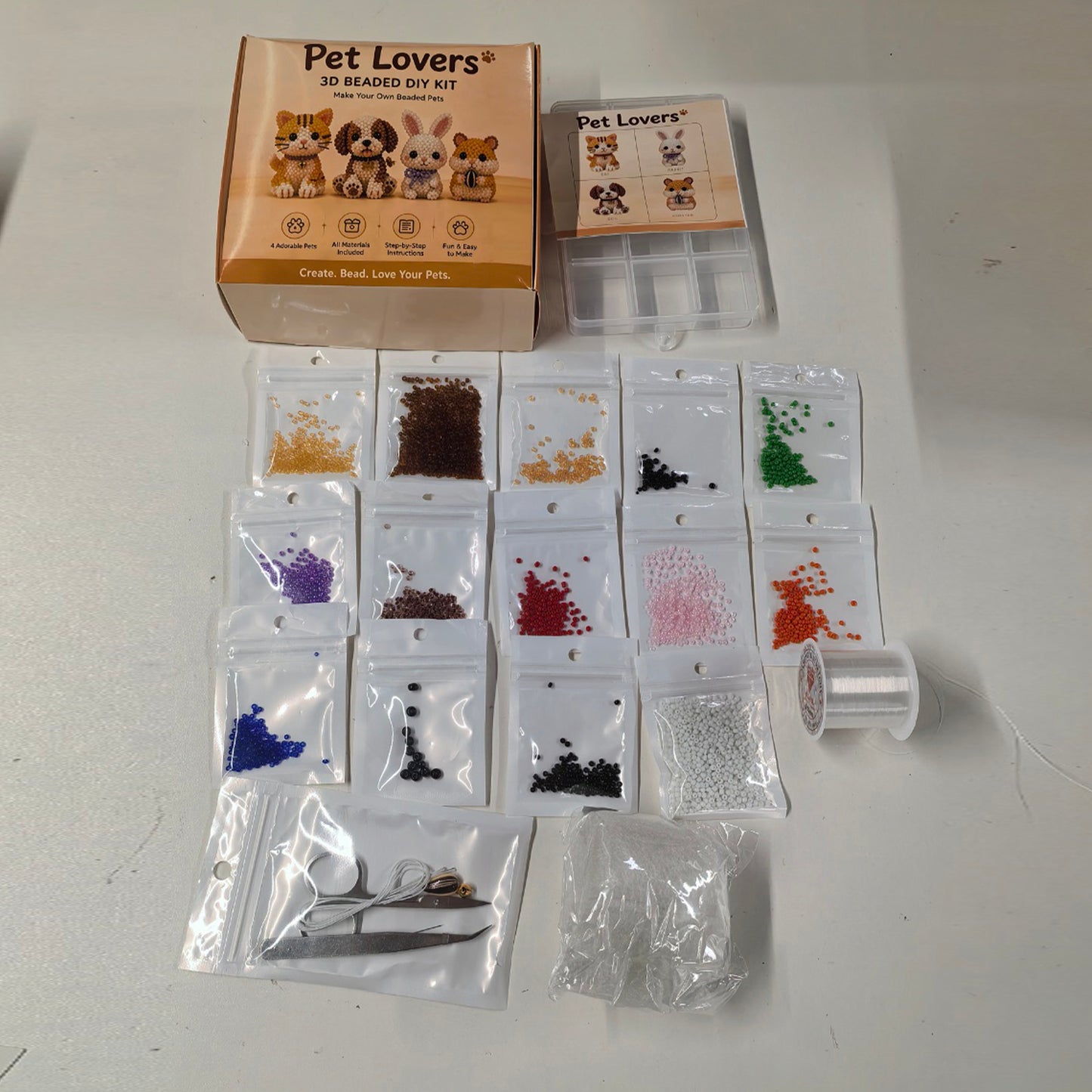Cute 3D Animal Bead Craft Set with Colorful Beads & Instructions Animals Beadwork Crafts Kits Handmade Jewelry Art Beaded Kit for Beginners & Craft Enthusiasts (Set-F)