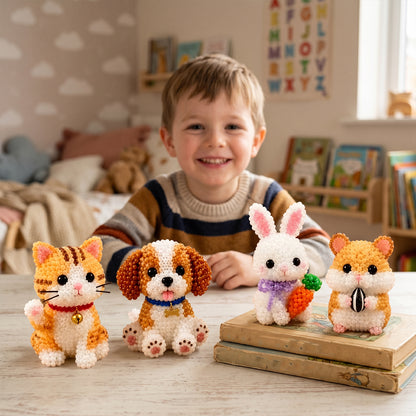 Cute 3D Animal Bead Craft Set with Colorful Beads & Instructions Animals Beadwork Crafts Kits Handmade Jewelry Art Beaded Kit for Beginners & Craft Enthusiasts (Set-F)