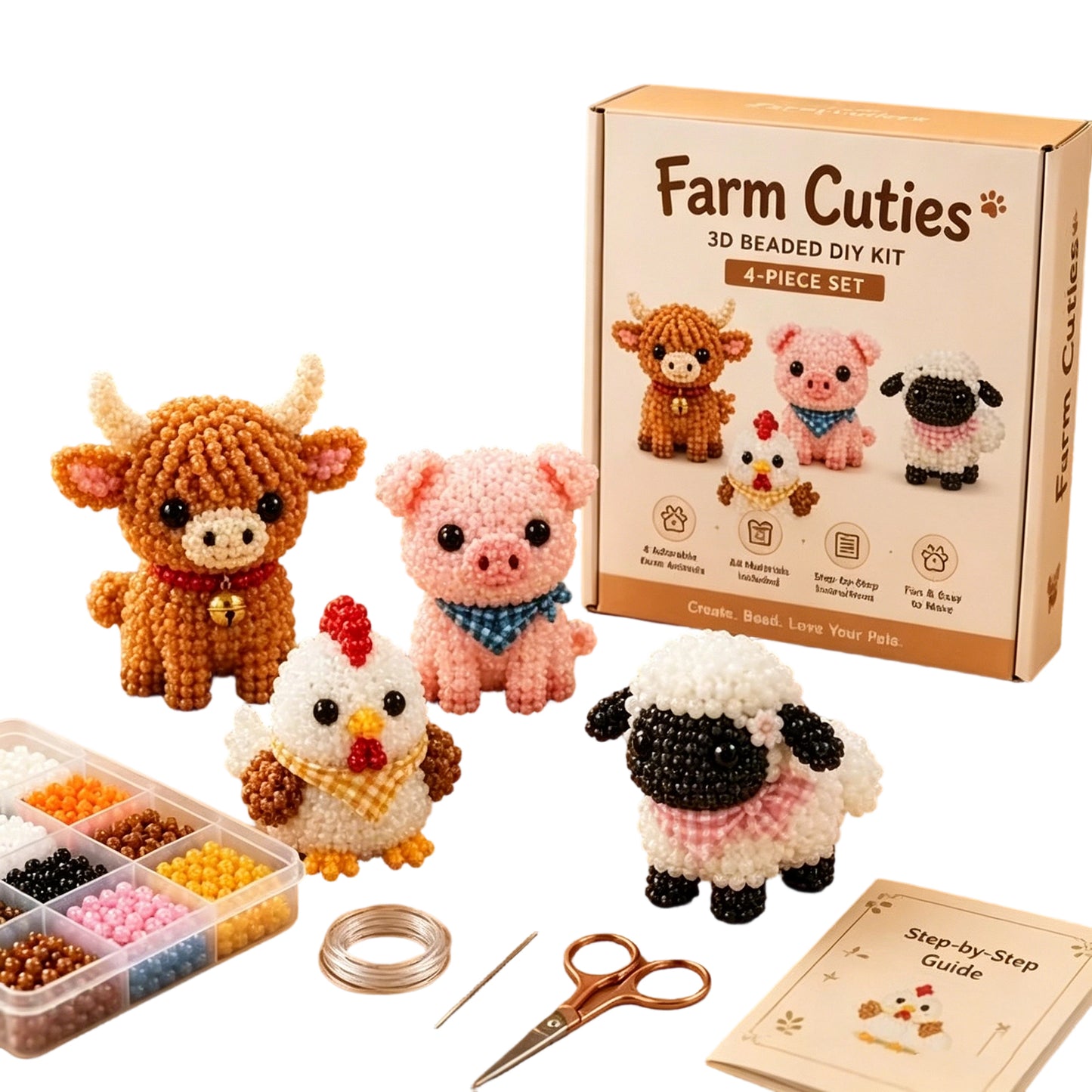 Cute 3D Animal Bead Craft Set with Colorful Beads & Instructions Animals Beadwork Crafts Kits Handmade Jewelry Art Beaded Kit for Beginners & Craft Enthusiasts (Set-G)