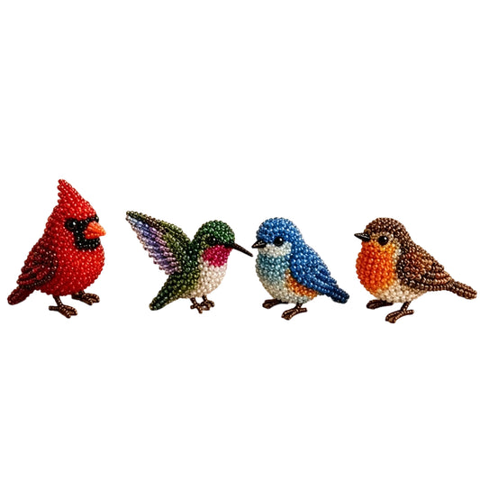 4Pcs Backyard Birds DIY 3D Beaded Kit for Teens Adults Home Decor Gift Handmade Beading Craft Set with Colorful Beads & Instructions Beginner-Friendly