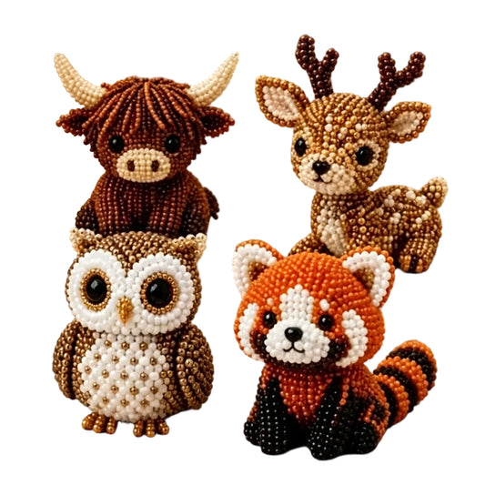 4Pcs Woodland Friends DIY 3D Beaded Kit for Teens Adults Home Decor Gift Handmade Beading Craft Set with Colorful Beads & Instructions Beginner-Friendly