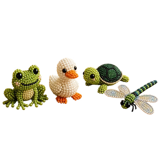 4Pcs Pond Friends DIY 3D Beaded Kit for Teens Adults Home Decor Gift Handmade Beading Craft Set with Colorful Beads & Instructions Beginner-Friendly