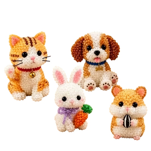 4Pcs Pets DIY 3D Beaded Kit for Teens Adults Home Decor Gift Handmade Beading Craft Set with Colorful Beads & Instructions Beginner-Friendly