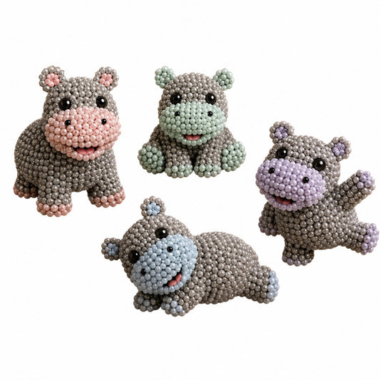 4Pcs Hippo Suit DIY 3D Beaded Kit for Teens Adults Home Decor Gift Handmade Beading Craft Set with Colorful Beads & Instructions Beginner-Friendly