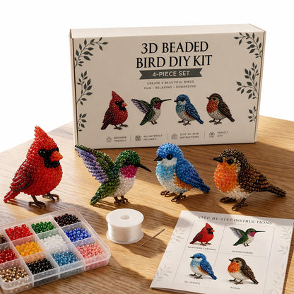 Backyard Birds DIY 3D Animals Bead Embroidery Kits Complete Accessories Cute Bead Craft Animal Set for Crafting Enthusiasts Girls Women Teens Adults