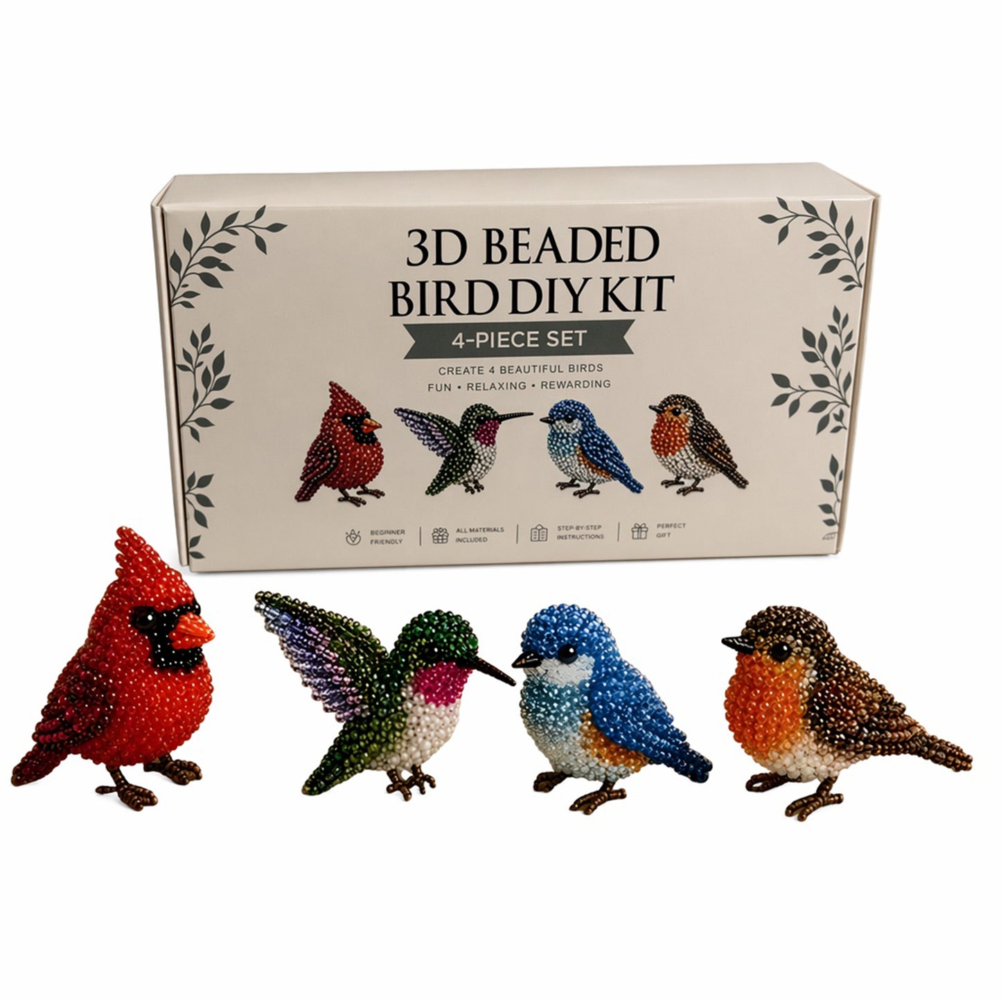 Backyard Birds DIY 3D Animals Bead Embroidery Kits Complete Accessories Cute Bead Craft Animal Set for Crafting Enthusiasts Girls Women Teens Adults