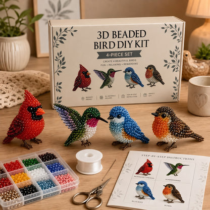 Backyard Birds DIY 3D Animals Bead Embroidery Kits Complete Accessories Cute Bead Craft Animal Set for Crafting Enthusiasts Girls Women Teens Adults