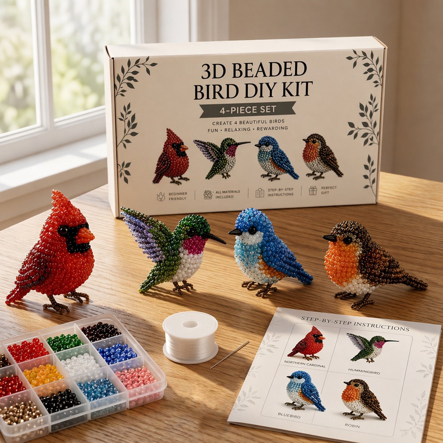 Backyard Birds DIY 3D Animals Bead Embroidery Kits Complete Accessories Cute Bead Craft Animal Set for Crafting Enthusiasts Girls Women Teens Adults