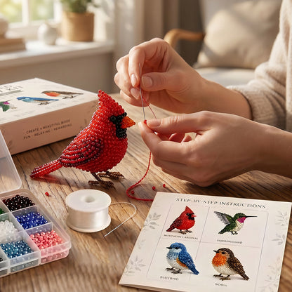 Backyard Birds DIY 3D Animals Bead Embroidery Kits Complete Accessories Cute Bead Craft Animal Set for Crafting Enthusiasts Girls Women Teens Adults